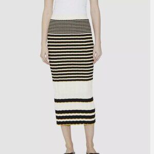 Theory Black, Orange, and White Striped Rib-Knit Skirt